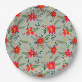 レッドポインセティシアクリスマスフローラ ペーパープレート (正面)