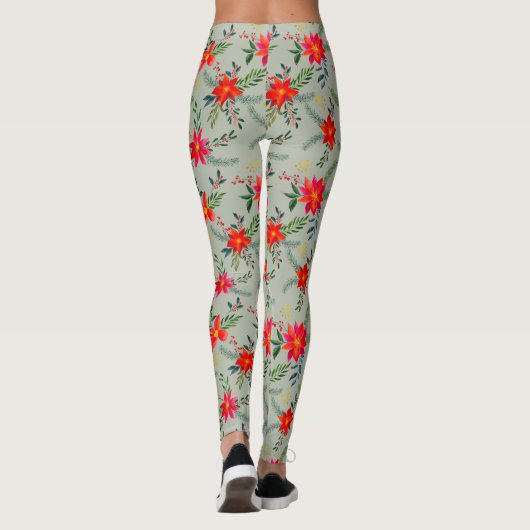 レッドポインセティシアクリスマスフローラ レギンス (裏面)