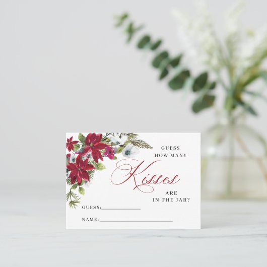 レッドポインセティシアクリスマスブライダルシャワーカード 名刺 (スタンド正面)