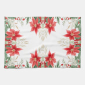 レッドポインセティシアクリスマスホリデーキッチンタオル キッチンタオル (横)