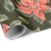 レッドポインセティシアフラワーズフェスティバルクリスマスホリデー ラッピングペーパー (ロールコーナー)