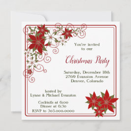 レッドポインセティシアフレームクリスマスパーティー 招待状