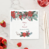 レッドポインセテ縁どィアフローラ結婚ズ スタンダードランチョンナプキン (インサイチュ)