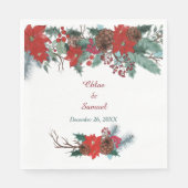 レッドポインセテ縁どィアフローラ結婚ズ スタンダードランチョンナプキン (正面)