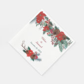 レッドポインセテ縁どィアフローラ結婚ズ スタンダードランチョンナプキン (角)