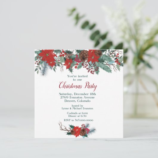 レッドポインセテ縁どィアブーケクリスマスパーティー 招待状 (スタンド正面)