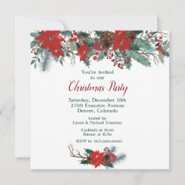 レッドポインセテ縁どィアブーケクリスマスパーティー 招待状