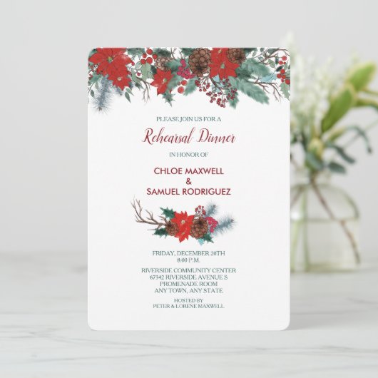 レッドポインセテ縁どィアブーケリハーサルディナー 招待状 (スタンド正面)