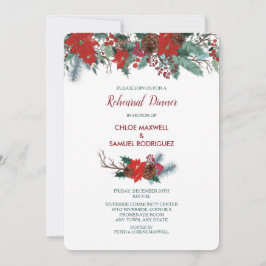 レッドポインセテ縁どィアブーケリハーサルディナー 招待状