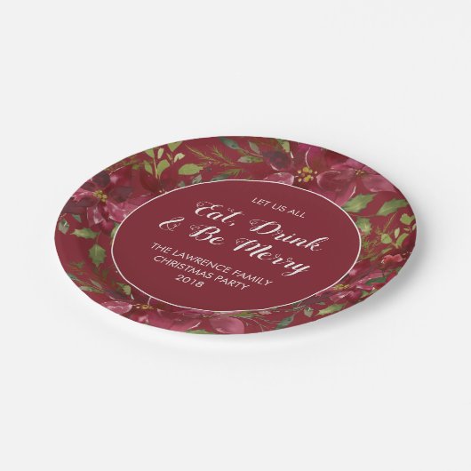 レッドポインセテ食べィアドリーメリークリスマスパーティー ペーパープレート (アングル)