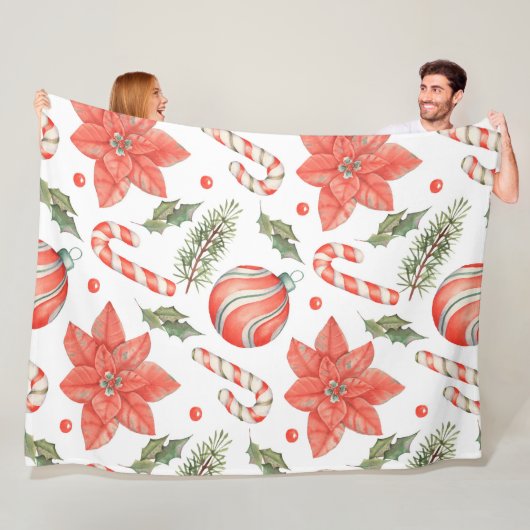 レッドポイントセッティアスキャンディカンとオーナメント フリースブランケット (インサイチュ)