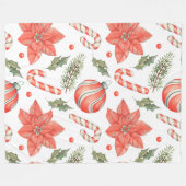 レッドポイントセッティアスキャンディカンとオーナメント フリースブランケット (正面(横))