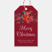 レッドポエレガントインセチアカスタムクリスマス ギフトタグ (正面)