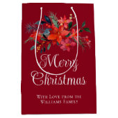 レッドポエレガントインセチアカスタムクリスマス ミディアムペーパーバッグ (正面)