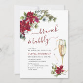 レッドポエレガントインセティアクリスマスブライダルシャワー 招待状 (正面)