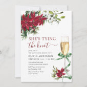 レッドポエレガントインセティアクリスマスブライダルシャワー 招待状 (正面)