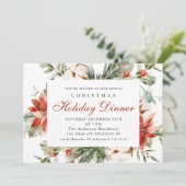 レッドポエレガントインセティアクリスマスホリデーディナー 招待状 (スタンド正面)