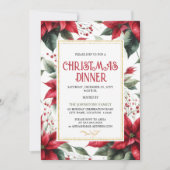 レッドポエレガントインセティアクリスマスホリデーディナー 招待状 (正面)