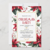 レッドポエレガントインセティアクリスマスホリデーパーティー 招待状 (正面)