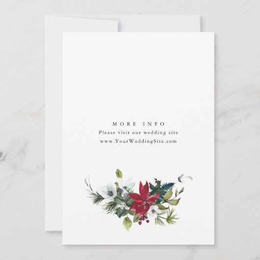 レッドポエレガントインセティアクリスマス婚約パーティ 招待状 (裏面)