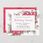 レッドポエレガントインセティアホリデーディナー招待状 ポストカード (正面/裏面)