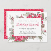 レッドポエレガントインセティアホリデーブランチ招待状P ポストカード (正面/裏面)