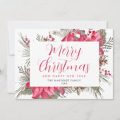 レッドポエレガントインセティアホリークリスマス シーズンカード (正面)