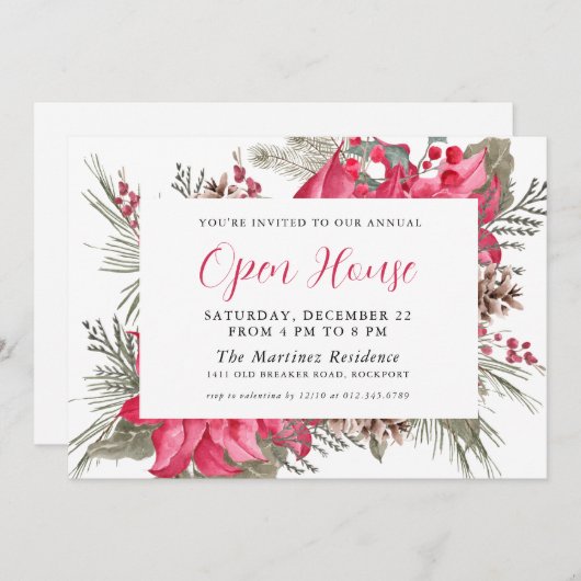 レッドポエレガントインセティアボタニカルオープンハウス 招待状 (正面/裏面)