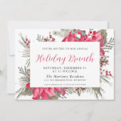 レッドポエレガントインセティアボタニカルホリデーブランチ 招待状 (正面)