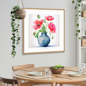 レッドポピズブルーベイラースウォータープリント ポスター