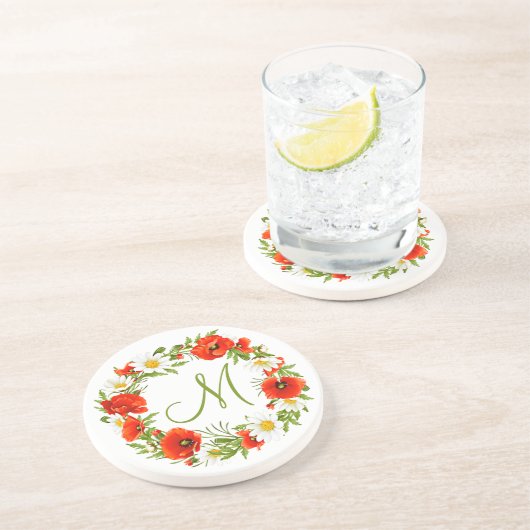 レッドポピズホワイトイエローデイジーフラワーリース コースター (側面)