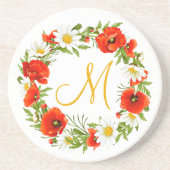 レッドポピズホワイトイエローデイジーフラワーリース コースター (正面)