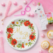 レッドポピズホワイトイエローデイジーフラワーリース ペーパープレート (パーティー)