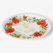 レッドポピズホワイトイエローデイジーフラワーリース ペーパープレート (アングル)