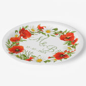 レッドポピズホワイトイエローデイジーフラワーリース ペーパープレート (アングル)