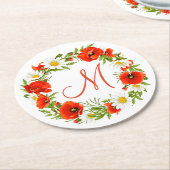 レッドポピズホワイトイエローデイジーフラワーリース ラウンドペーパーコースター (アングル)