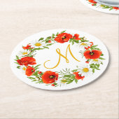 レッドポピズホワイトイエローデイジーフラワーリース ラウンドペーパーコースター (アングル)