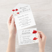 レッドポピズワイルドフラワーウォーターの色結婚フローラ オールインワン招待状 (貼ってはがせる)