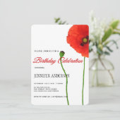 レッドポピユニークーフローラシンプル誕生パーティー 招待状 (スタンド正面)