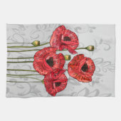 レッドポピーお洒落ズオングレーフローラ キッチンタオル (横)