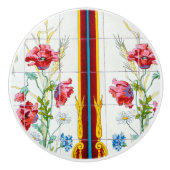 レッドポピーとデイジーセラミックプル セラミックノブ (正面)