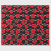 レッドポピーと水玉模様 ラッピングペーパー (フラット)