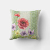 レッドポピーアネノームアールヌーボーストライプのホームデコール クッション (裏面)