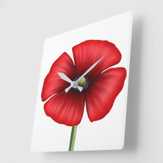 レッドポピーアートスクエアウォールクロック スクエア壁時計 (傾斜)