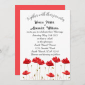 レッドポピーエレガントズミニマルフローラ結婚ズ 招待状 (正面/裏面)