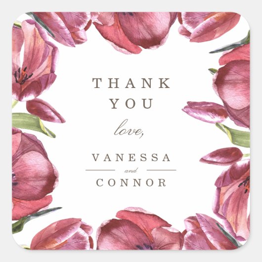 レッドポピーエレガントズモノグラム結婚の感謝 スクエアシール (正面)