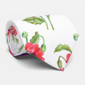 レッドポピースウォーターカラーフローラアート ネクタイ (ロール)