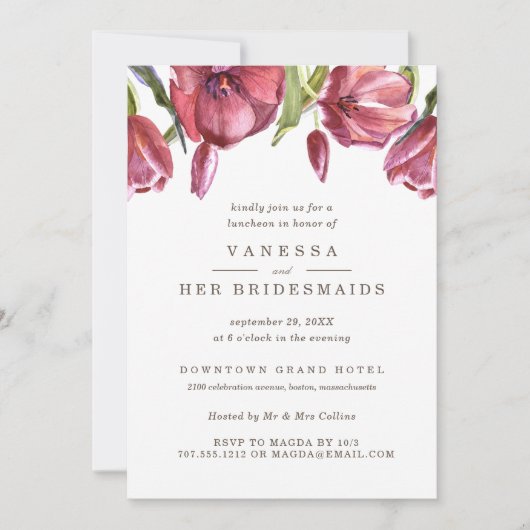 レッドポピースエレガントな結婚式BRIDESMAIDSランチョン 招待状 (正面)