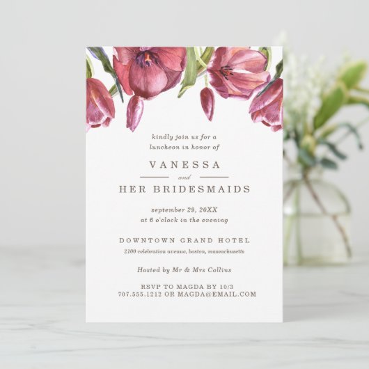 レッドポピースエレガントな結婚式BRIDESMAIDSランチョン 招待状 (スタンド正面)
