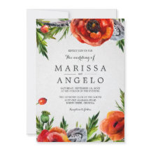レッドポピーズウォーターカラーフローラ結婚式招待状